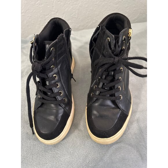 Aldo 3” Platform Black Sneaker Bootie Zipper Wms 7/8 - Picture 2 of 5